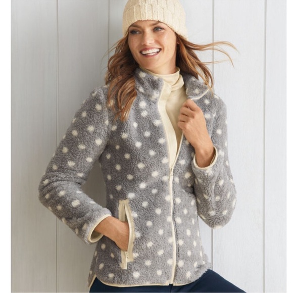 T by Talbots Jackets & Blazers - Talbots Gray Polka Dot Sherpa Jacket, Size SP Women